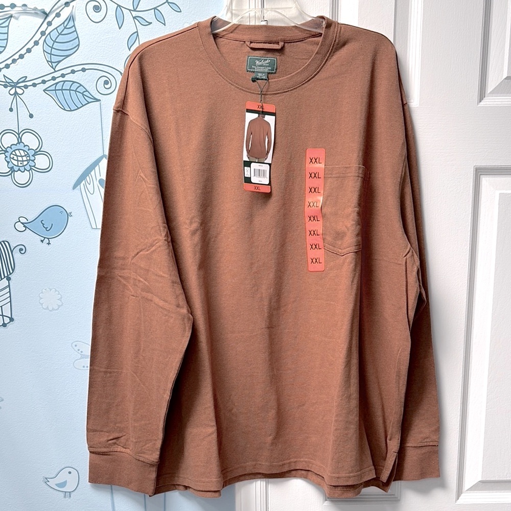 NWT Woolrich Green Label Long Sleeves Brown Pocket Tee Men's Pullover Size XXL !